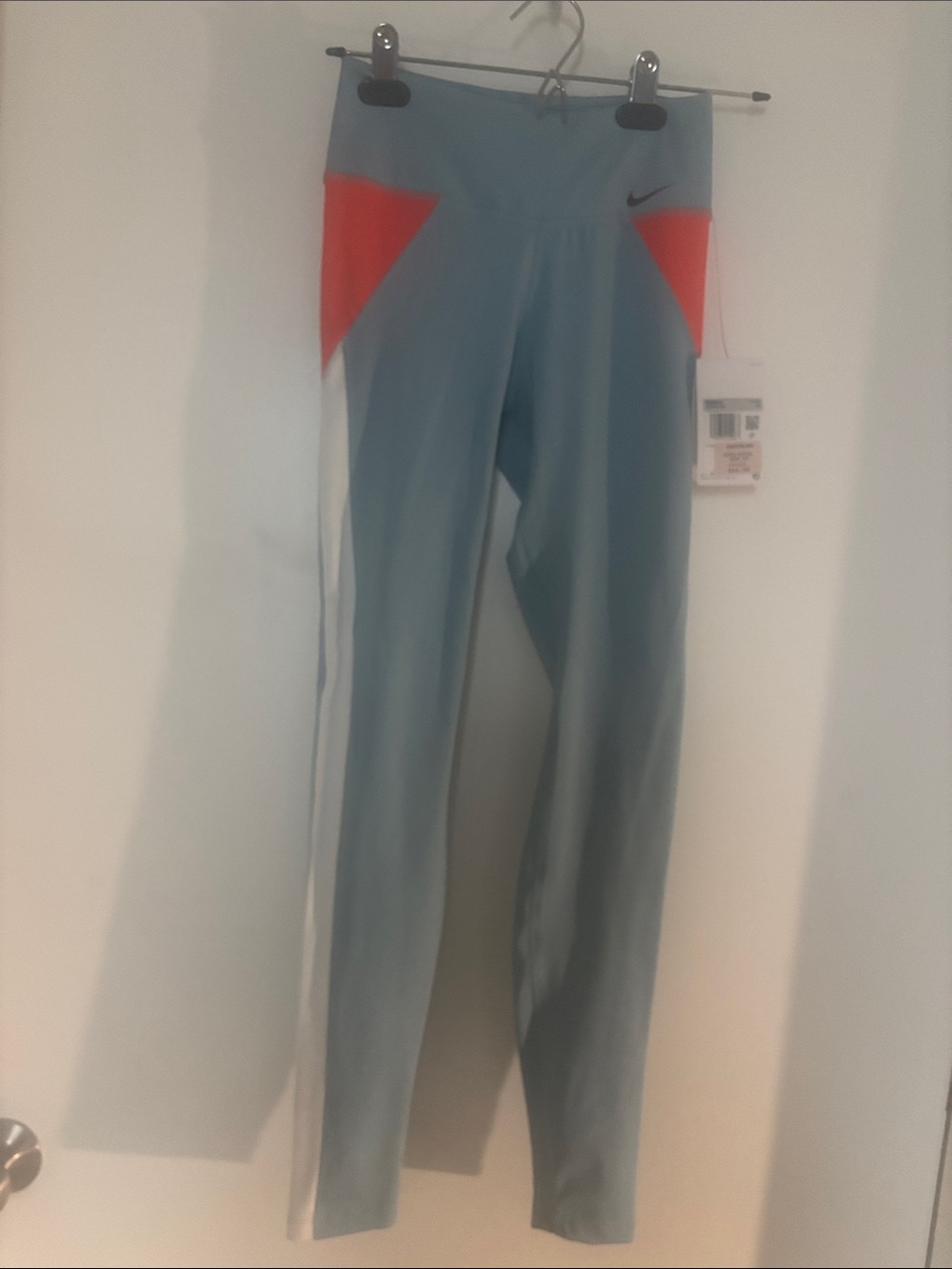 Nike Light Blue Track Leggings with Coral Accent Panels